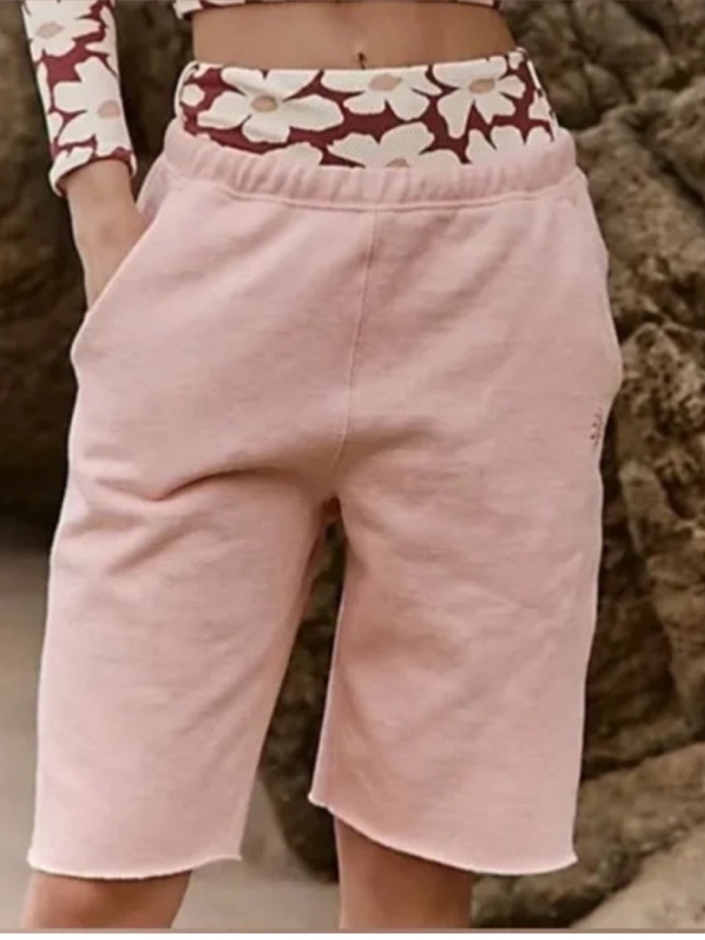 835. FREE PEOPLE For The Win Long Shorts in Pastel Peach  NWOT $58